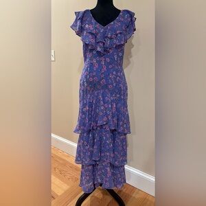 Shelby & Palmer Light Purple Floral Ruffle Layered Maxi Dress Size 8 Pink Pastel